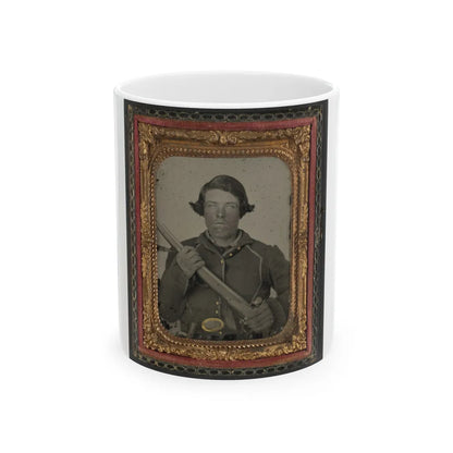 Unidentified Soldier In Union Uniform And U.S. Belt Buckle With Musket (U.S. Civil War) White Coffee Mug-11oz-Go Mug Yourself