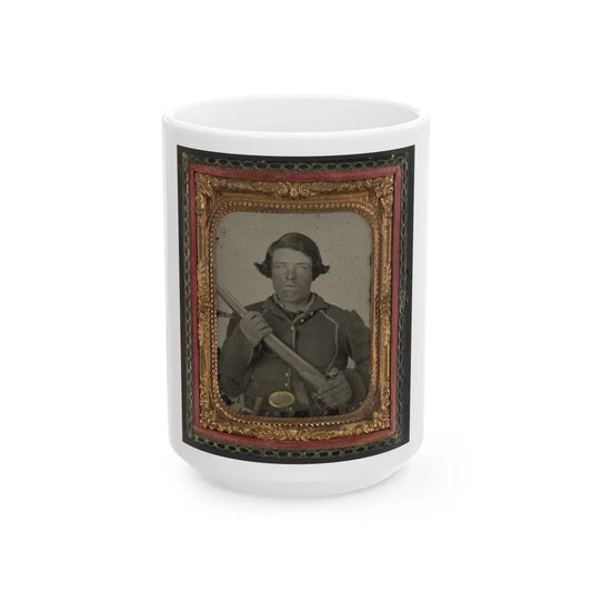 Unidentified Soldier In Union Uniform And U.S. Belt Buckle With Musket (U.S. Civil War) White Coffee Mug-15oz-Go Mug Yourself