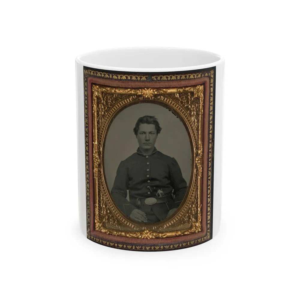 Unidentified Soldier In Union Uniform And U.S. Belt Buckle With Pistol (U.S. Civil War) White Coffee Mug-11oz-Go Mug Yourself