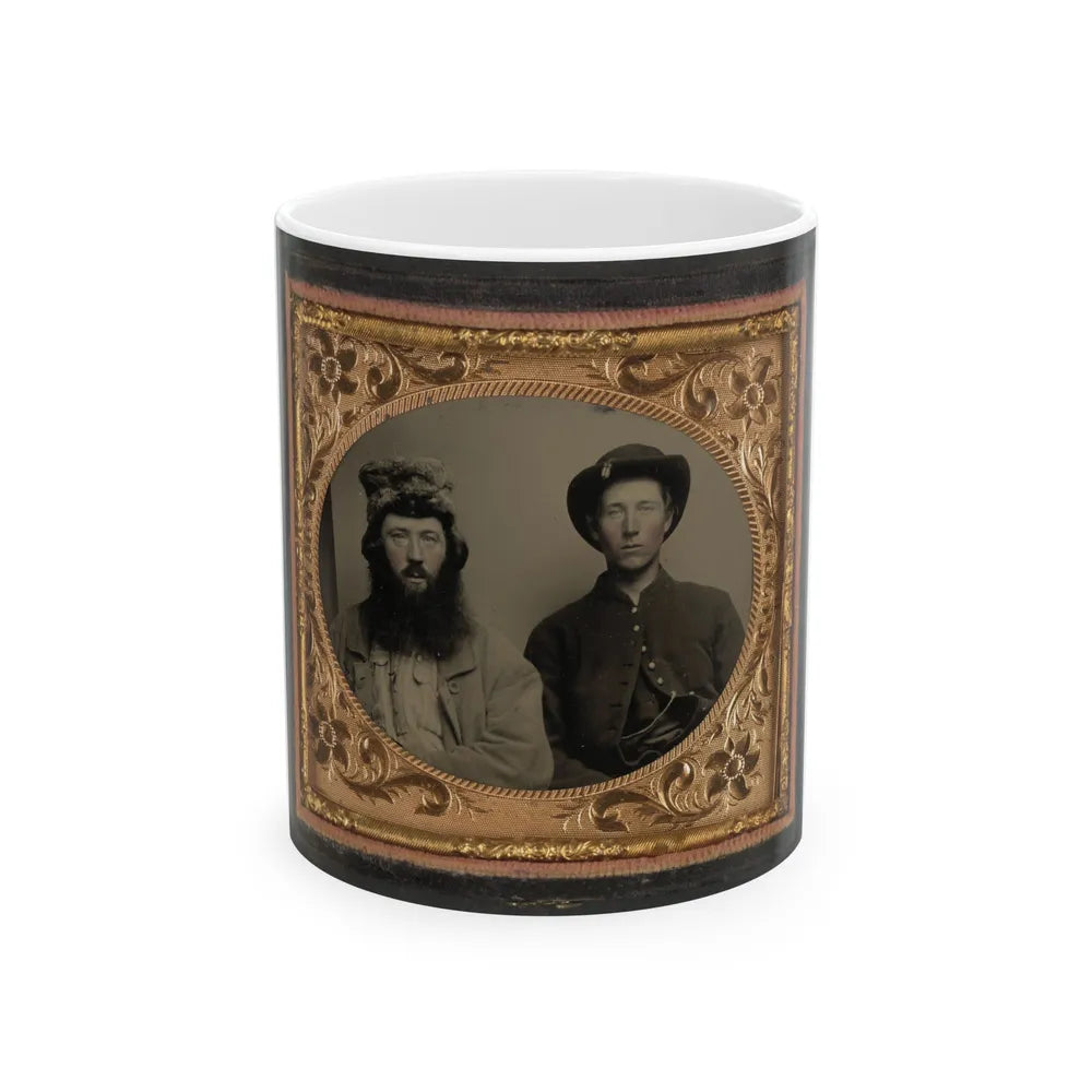 Unidentified Soldier In Union Uniform And Unidentified Man With Full Beard In Fur Hat (U.S. Civil War) White Coffee Mug-11oz-Go Mug Yourself