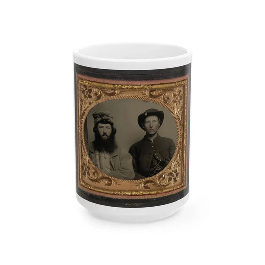 Unidentified Soldier In Union Uniform And Unidentified Man With Full Beard In Fur Hat (U.S. Civil War) White Coffee Mug 15oz - Go Mug Yourself