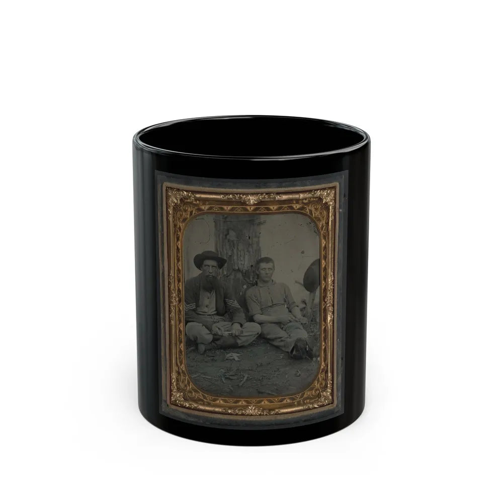 Unidentified Soldier In Union Uniform And Unidentified Young Man Sitting On The Ground And Whittling (U.S. Civil War) Black Coffee Mug-11oz-Go Mug Yourself