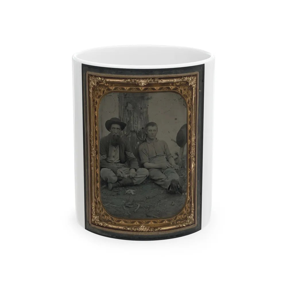 Unidentified Soldier In Union Uniform And Unidentified Young Man Sitting On The Ground And Whittling (U.S. Civil War) White Coffee Mug-11oz-Go Mug Yourself