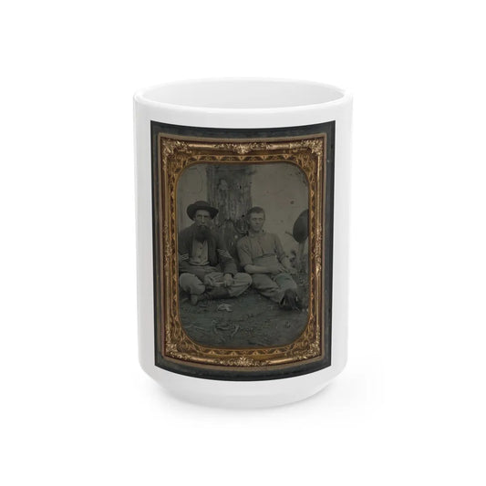 Unidentified Soldier In Union Uniform And Unidentified Young Man Sitting On The Ground And Whittling (U.S. Civil War) White Coffee Mug-15oz-Go Mug Yourself