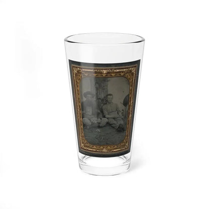 Unidentified Soldier In Union Uniform And Unidentified Young Man Sitting On The Ground And Whittling (U.S. Civil War) Pint Glass 16oz 16oz - Go Mug Yourself