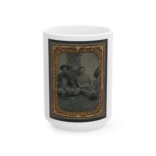 Unidentified Soldier In Union Uniform And Unidentified Young Man Sitting On The Ground And Whittling (U.S. Civil War) White Coffee Mug 15oz - Go Mug Yourself