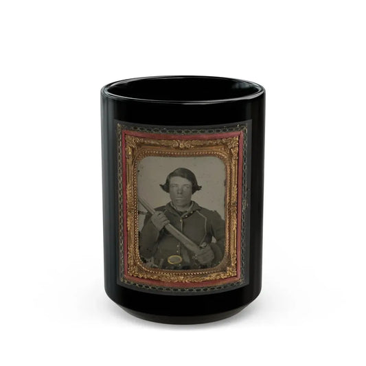 Unidentified Soldier In Union Uniform And U.S. Belt Buckle With Musket (U.S. Civil War) Black Coffee Mug 15oz - Go Mug Yourself