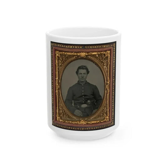 Unidentified Soldier In Union Uniform And U.S. Belt Buckle With Pistol (U.S. Civil War) White Coffee Mug 15oz - Go Mug Yourself