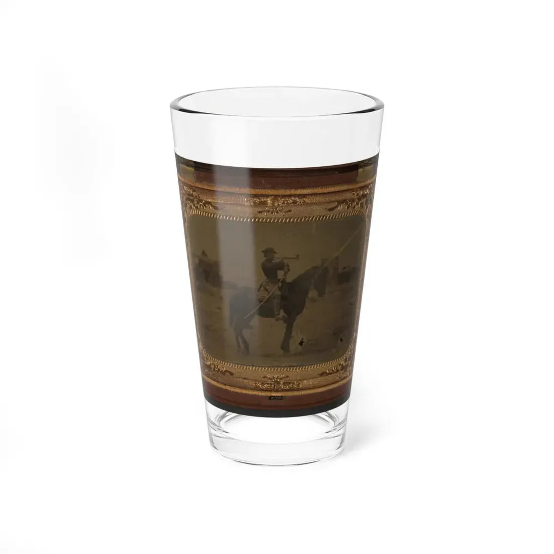 Unidentified Soldier In Union Uniform Atop Horse Blowing Bugle While Unsheathing Sword (U.S. Civil War) Pint Glass 16oz 16oz - Go Mug Yourself