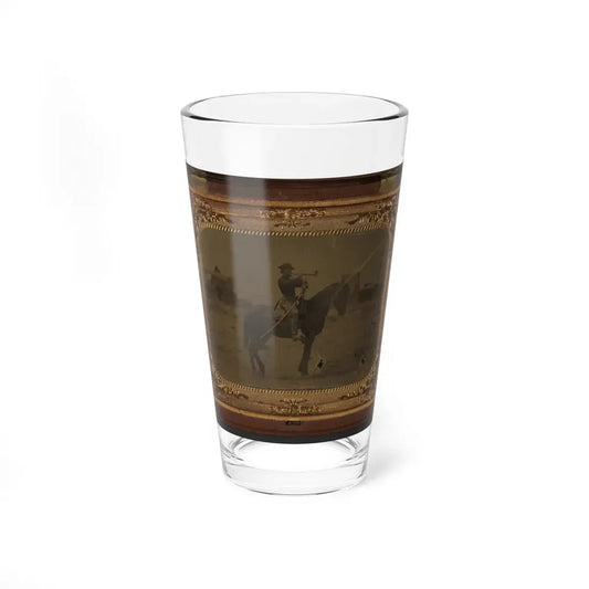 Unidentified Soldier In Union Uniform Atop Horse Blowing Bugle While Unsheathing Sword (U.S. Civil War) Pint Glass 16oz 16oz - Go Mug Yourself