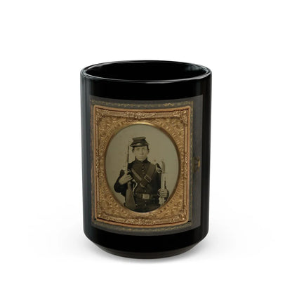 Unidentified Soldier In Union Uniform Holding A U.S. Model 1855 Pistol-Carbine With Attached Shoulder Stock And A Saber (U.S. Civil War) Black Coffee Mug-15oz-Go Mug Yourself