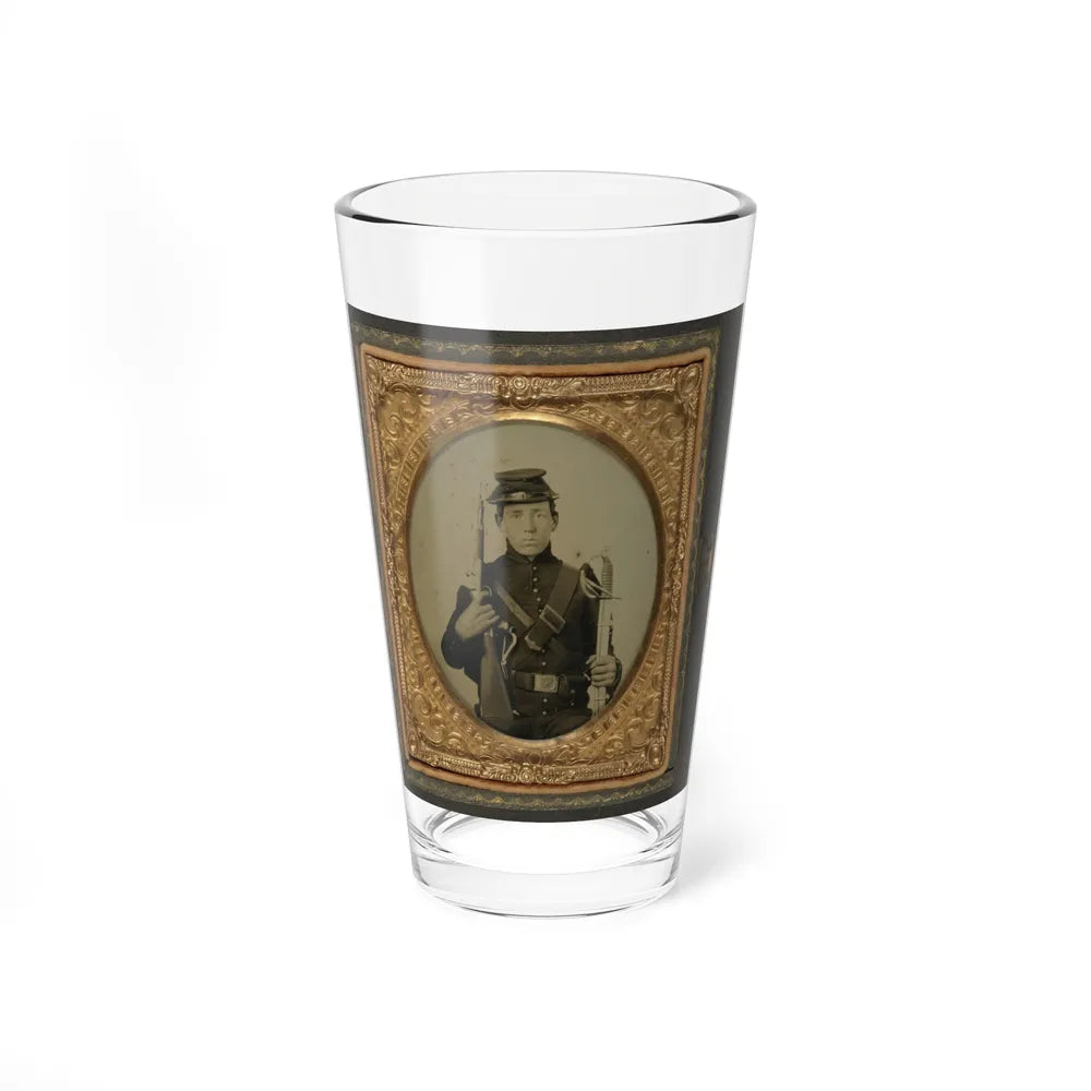 Unidentified Soldier In Union Uniform Holding A U.S. Model 1855 Pistol-Carbine With Attached Shoulder Stock And A Saber (U.S. Civil War) Pint Glass 16oz-16oz-Go Mug Yourself