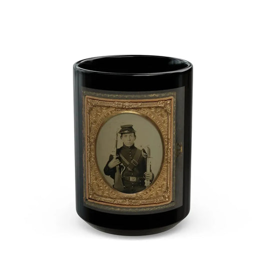 Unidentified Soldier In Union Uniform Holding A U.S. Model 1855 Pistol-Carbine With Attached Shoulder Stock And A Saber (U.S. Civil War) Black Coffee Mug 15oz - Go Mug Yourself