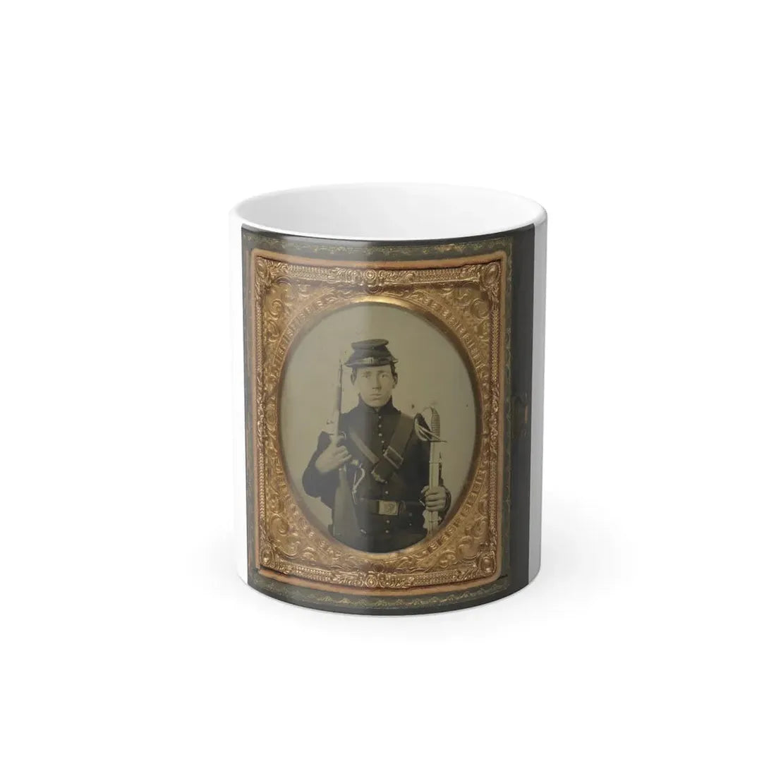 Unidentified Soldier in Union Uniform Holding a U.S. Model 1855 Pistol-Carbine With Attached Shoulder Stock and a Saber (U.S. Civil War) Color Changing Coffee Mug 11oz - Go Mug Yourself