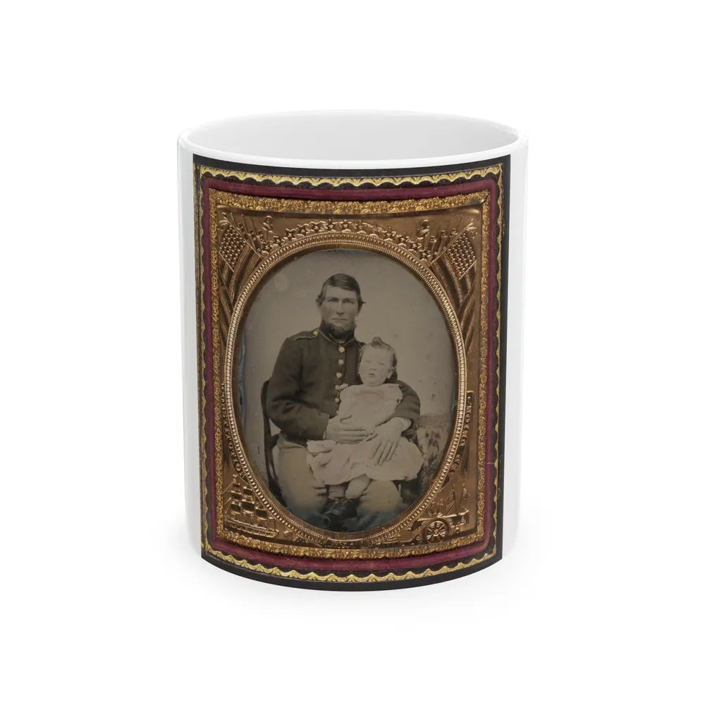 Unidentified Soldier In Union Uniform Holding A Young Child In His Lap (U.S. Civil War) White Coffee Mug-11oz-Go Mug Yourself