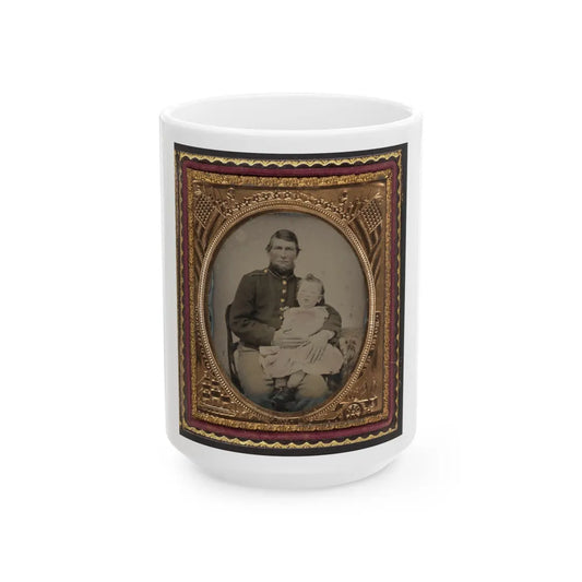 Unidentified Soldier In Union Uniform Holding A Young Child In His Lap (U.S. Civil War) White Coffee Mug-15oz-Go Mug Yourself