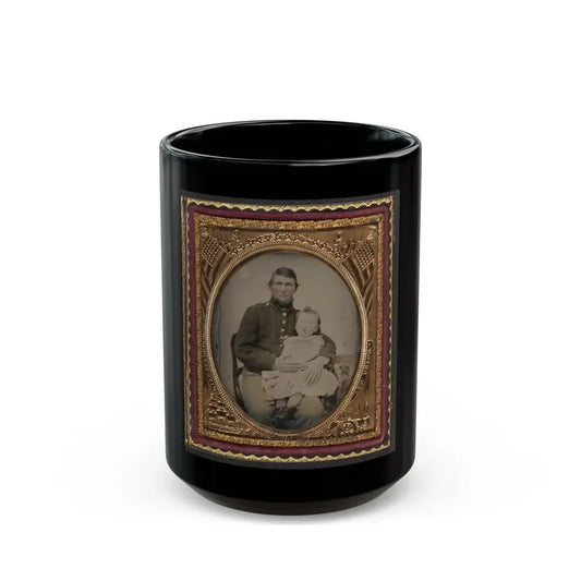 Unidentified Soldier In Union Uniform Holding A Young Child In His Lap (U.S. Civil War) Black Coffee Mug 15oz - Go Mug Yourself