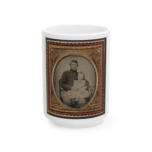 Unidentified Soldier In Union Uniform Holding A Young Child In His Lap (U.S. Civil War) White Coffee Mug 15oz - Go Mug Yourself