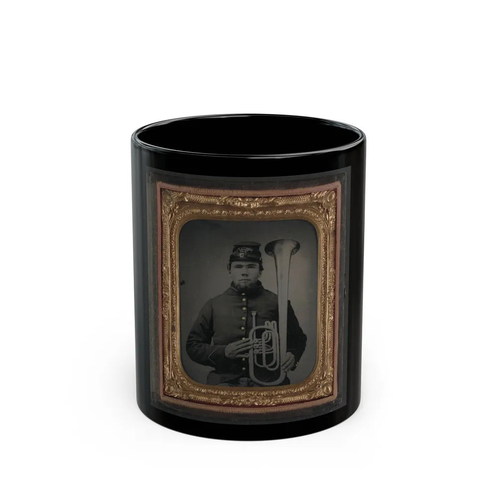 Unidentified Soldier In Union Uniform Holding An Over The Shoulder Saxhorn (U.S. Civil War) Black Coffee Mug-11oz-Go Mug Yourself