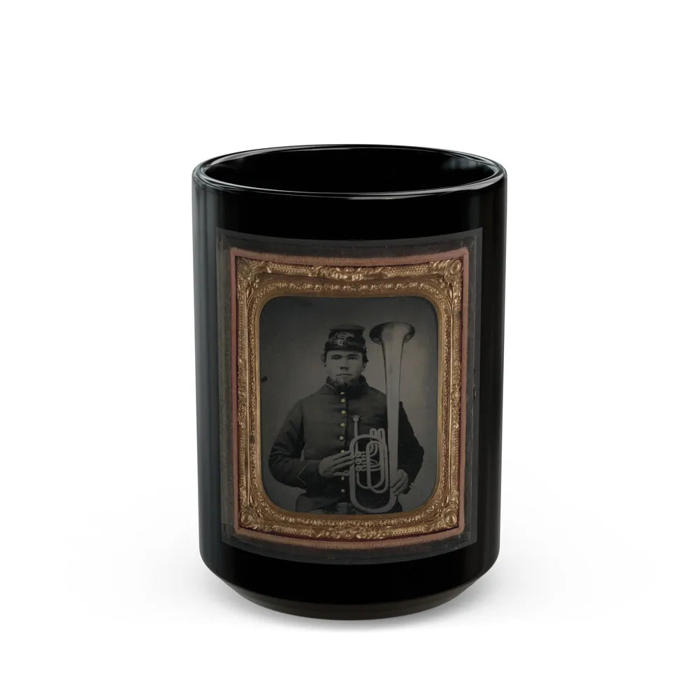 Unidentified Soldier In Union Uniform Holding An Over The Shoulder Saxhorn (U.S. Civil War) Black Coffee Mug-15oz-Go Mug Yourself