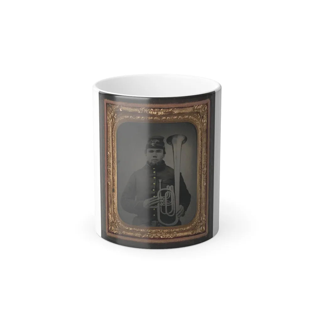 Unidentified Soldier in Union Uniform Holding an Over the Shoulder Saxhorn (U.S. Civil War) Color Changing Coffee Mug 11oz-11oz-Go Mug Yourself