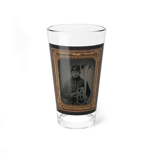 Unidentified Soldier In Union Uniform Holding An Over The Shoulder Saxhorn (U.S. Civil War) Pint Glass 16oz 16oz - Go Mug Yourself