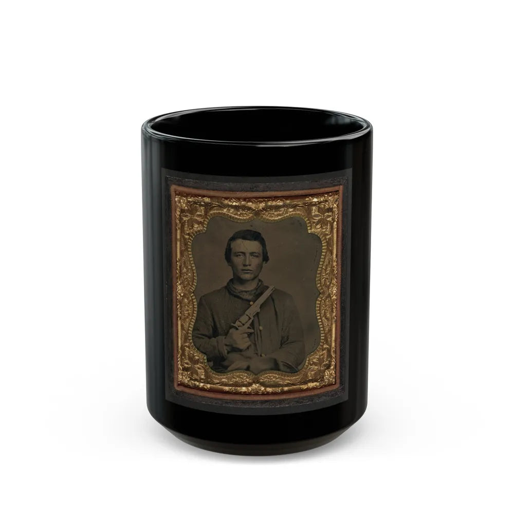 Unidentified Soldier In Union Uniform Holding Colt Revolver To Chest (U.S. Civil War) Black Coffee Mug-15oz-Go Mug Yourself