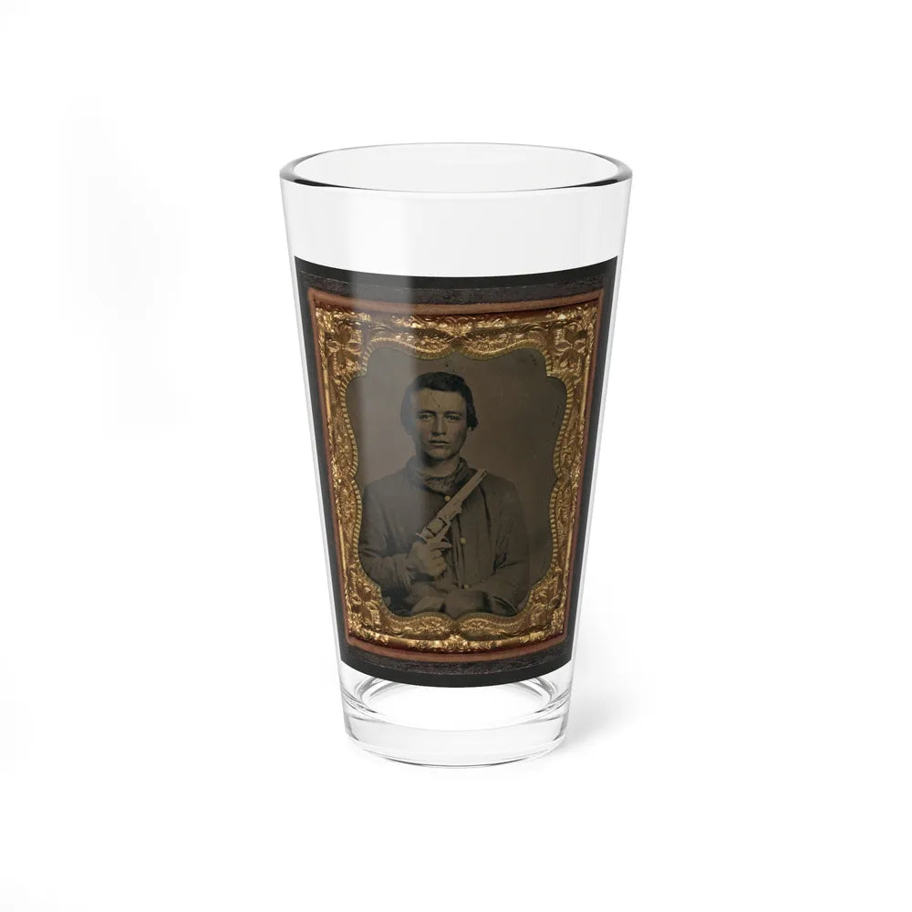 Unidentified Soldier In Union Uniform Holding Colt Revolver To Chest (U.S. Civil War) Pint Glass 16oz-16oz-Go Mug Yourself