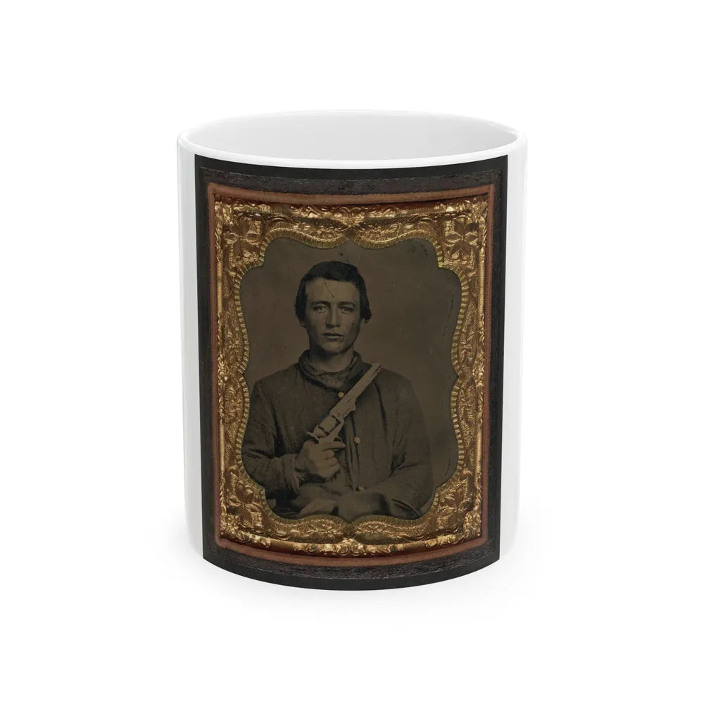 Unidentified Soldier In Union Uniform Holding Colt Revolver To Chest (U.S. Civil War) White Coffee Mug-11oz-Go Mug Yourself