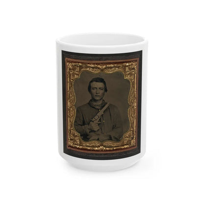 Unidentified Soldier In Union Uniform Holding Colt Revolver To Chest (U.S. Civil War) White Coffee Mug-15oz-Go Mug Yourself