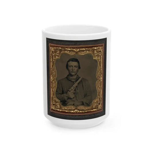 Unidentified Soldier In Union Uniform Holding Colt Revolver To Chest (U.S. Civil War) White Coffee Mug 15oz - Go Mug Yourself