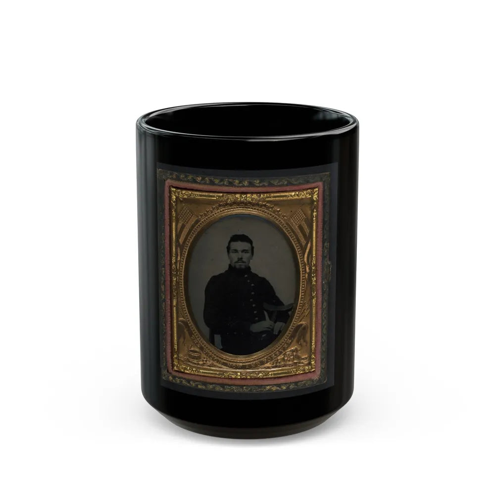 Unidentified Soldier In Union Uniform Holding Crutch And Cap (U.S. Civil War) Black Coffee Mug-15oz-Go Mug Yourself