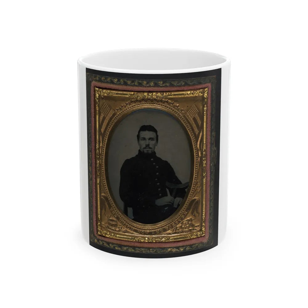 Unidentified Soldier In Union Uniform Holding Crutch And Cap (U.S. Civil War) White Coffee Mug-11oz-Go Mug Yourself