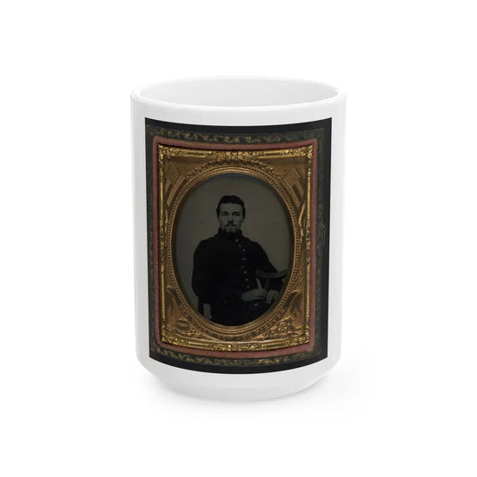 Unidentified Soldier In Union Uniform Holding Crutch And Cap (U.S. Civil War) White Coffee Mug-15oz-Go Mug Yourself