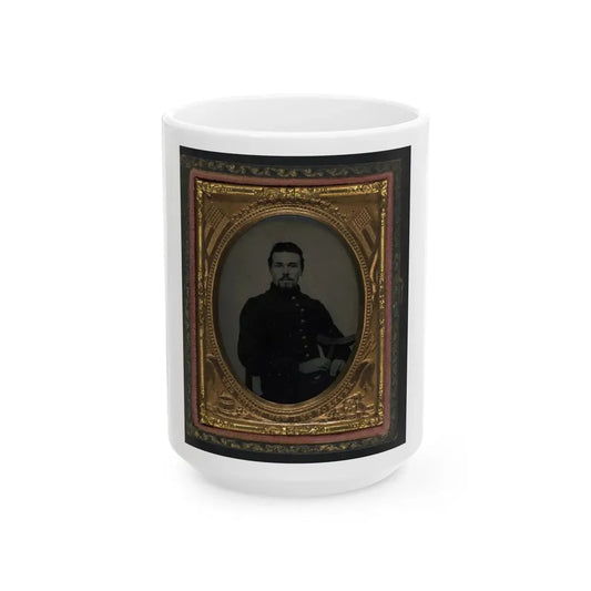 Unidentified Soldier In Union Uniform Holding Crutch And Cap (U.S. Civil War) White Coffee Mug 15oz - Go Mug Yourself