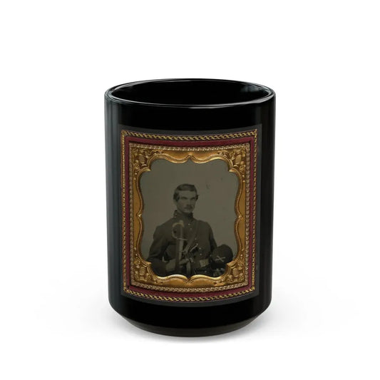 Unidentified Soldier In Union Uniform Holding Kepi With Cavalry Insignia, Cavalry Saber, And Smith And Wesson Revolver (U.S. Civil War) Black Coffee Mug 15oz - Go Mug Yourself