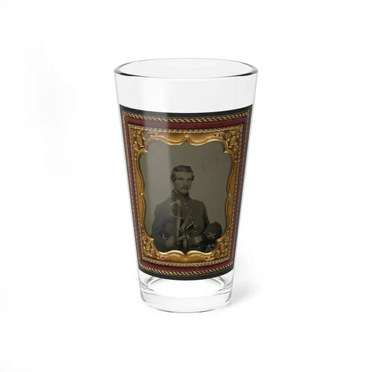 Unidentified Soldier In Union Uniform Holding Kepi With Cavalry Insignia, Cavalry Saber, And Smith And Wesson Revolver (U.S. Civil War) Pint Glass 16oz 16oz - Go Mug Yourself