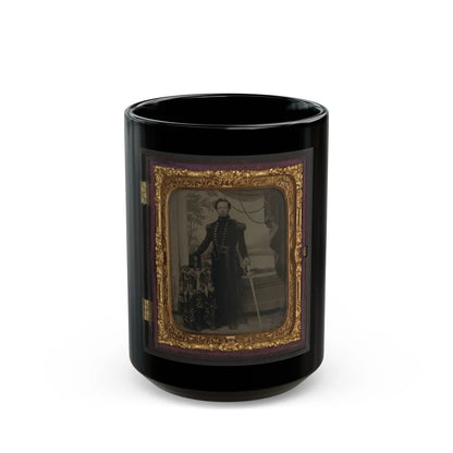 Unidentified Soldier In Union Uniform Holding Sword, With Company D Artillery Regiment Shako Hat On Table Beside Him (U.S. Civil War) Black Coffee Mug-15oz-Go Mug Yourself