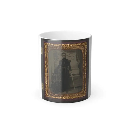Unidentified Soldier in Union Uniform Holding Sword, With Company D Artillery Regiment Shako Hat on Table Beside Him (U.S. Civil War) Color Changing Coffee Mug 11oz Default Title 11oz - Go Mug Yourself
