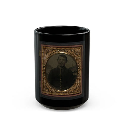 Unidentified Soldier In Union Uniform In Front Of Painted Backdrop Showing Landscape 001 (U.S. Civil War) Black Coffee Mug-15oz-Go Mug Yourself