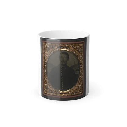 Unidentified Soldier in Union Uniform in Front of Painted Backdrop Showing Landscape 001 (U.S. Civil War) Color Changing Coffee Mug 11oz-11oz-Go Mug Yourself