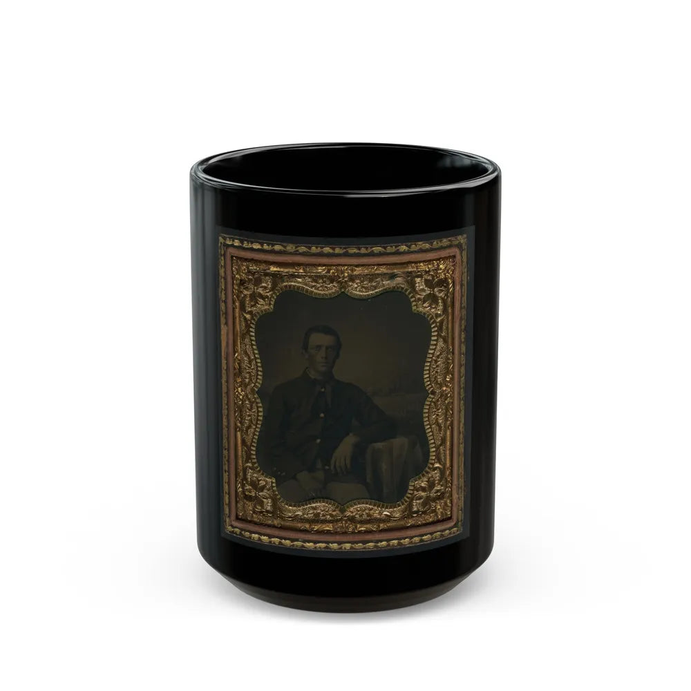 Unidentified Soldier In Union Uniform In Front Of Painted Backdrop Showing Landscape (U.S. Civil War) Black Coffee Mug-15oz-Go Mug Yourself