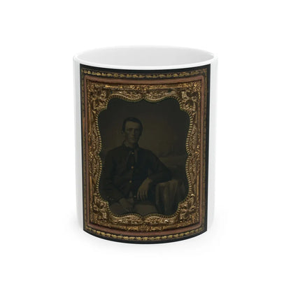 Unidentified Soldier In Union Uniform In Front Of Painted Backdrop Showing Landscape (U.S. Civil War) White Coffee Mug-11oz-Go Mug Yourself