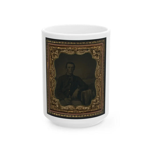 Unidentified Soldier In Union Uniform In Front Of Painted Backdrop Showing Landscape (U.S. Civil War) White Coffee Mug-15oz-Go Mug Yourself