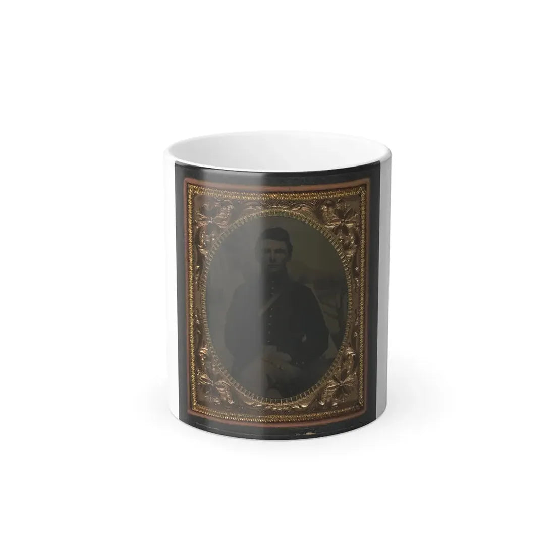 Unidentified Soldier in Union Uniform in Front of Painted Backdrop Showing Military Camp 001 (U.S. Civil War) Color Changing Coffee Mug 11oz Default Title 11oz - Go Mug Yourself