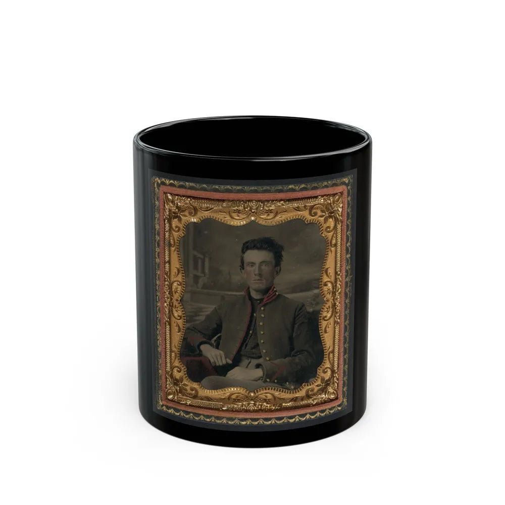 Unidentified Soldier In Union Uniform In Front Of Painted Backdrop Showing Porch And Terrace (U.S. Civil War) Black Coffee Mug-11oz-Go Mug Yourself