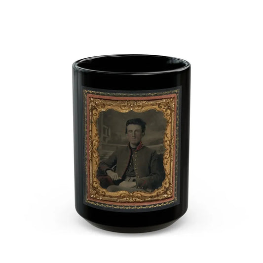 Unidentified Soldier In Union Uniform In Front Of Painted Backdrop Showing Porch And Terrace (U.S. Civil War) Black Coffee Mug 15oz - Go Mug Yourself