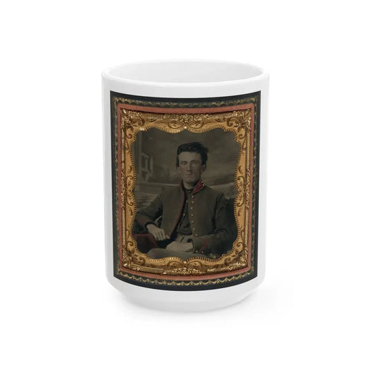 Unidentified Soldier In Union Uniform In Front Of Painted Backdrop Showing Porch And Terrace (U.S. Civil War) White Coffee Mug 15oz - Go Mug Yourself