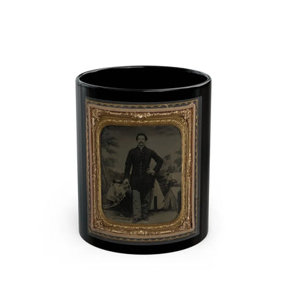 Unidentified Soldier In Union Uniform In Front Of Painted Backdrop (U.S. Civil War) Black Coffee Mug-11oz-Go Mug Yourself