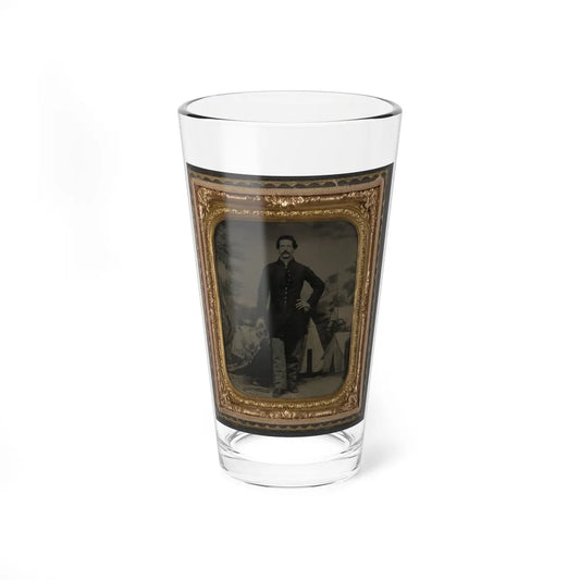 Unidentified Soldier In Union Uniform In Front Of Painted Backdrop (U.S. Civil War) Pint Glass 16oz-16oz-Go Mug Yourself